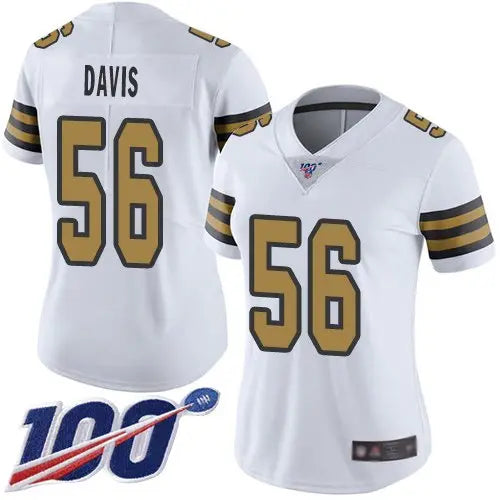 Nike Saints #56 DeMario Davis White Women's Stitched NFL Limited Rush 100th Season Jersey inbean