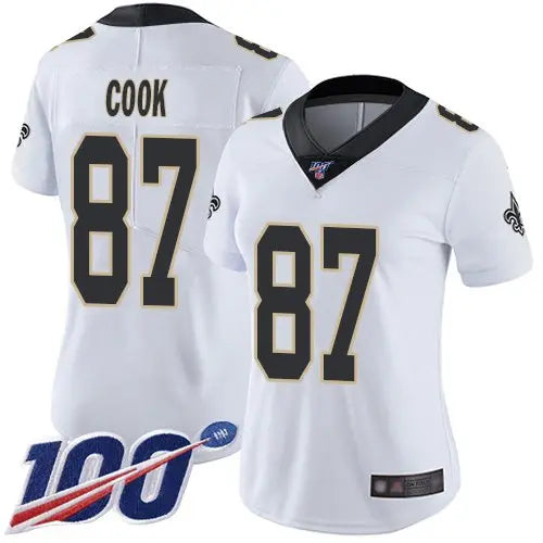 Nike Saints #87 Jared Cook White Women's Stitched NFL 100th Season Vapor Limited Jersey inbean