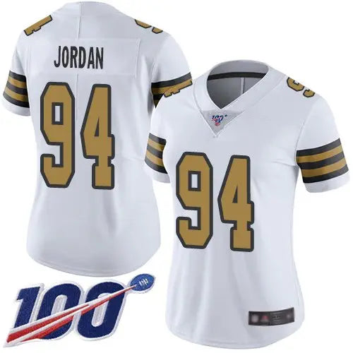 Nike Saints #94 Cameron Jordans White Women's Stitched NFL Limited Rush 100th Season Jersey inbean