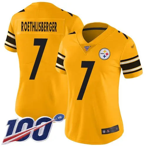 Nike Steelers #7 Ben Roethlisberger Gold Women's Stitched NFL Limited Inverted Legend 100th Season Jersey inbean