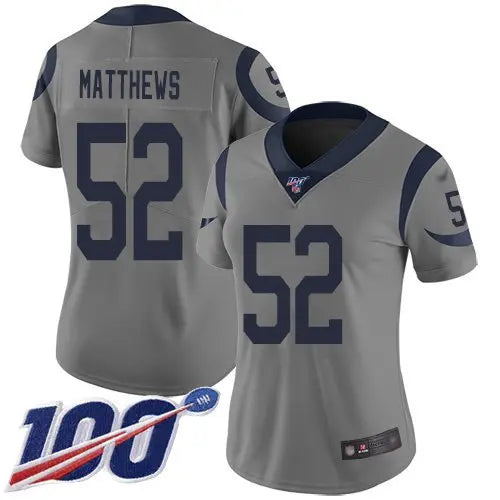 Rams #52 Clay Matthews Gray Women's Stitched Football Limited Inverted Legend 100th Season Jersey inbean