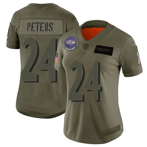 Ravens #24 Marcus Peters Camo Women's Stitched Football Limited 2019 Salute to Service Jersey inbean