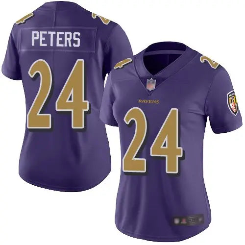 Ravens #24 Marcus Peters Purple Women's Stitched Football Limited Rush Jersey inbean