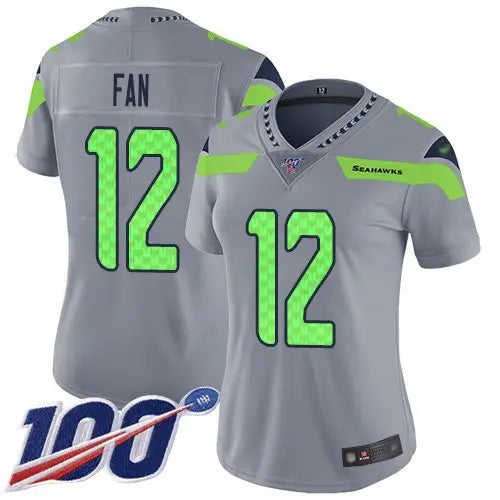 Seahawks #12 Fan Gray Women's Stitched Football Limited Inverted Legend 100th Season Jersey inbean