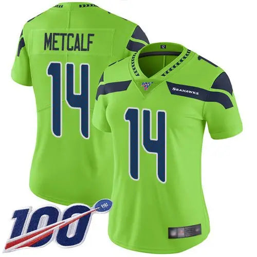 Seahawks #14 D.K. Metcalf Green Women's Stitched Football Limited Rush 100th Season Jersey inbean