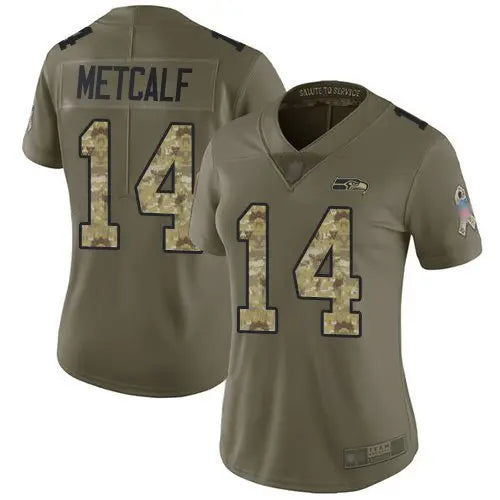 Seahawks #14 D.K. Metcalf Olive Camo Women's Stitched Football Limited 2017 Salute to Service Jersey inbean