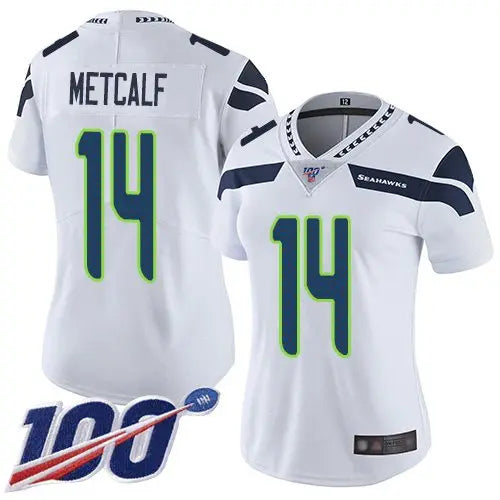 Seahawks #14 D.K. Metcalf White Women's Stitched Football 100th Season Vapor Limited Jersey inbean