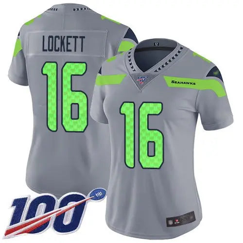 Seahawks #16 Tyler Lockett Gray Women's Stitched Football Limited Inverted Legend 100th Season Jersey inbean