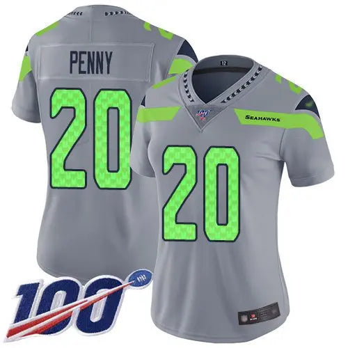 Seahawks #20 Rashaad Penny Gray Women's Stitched Football Limited Inverted Legend 100th Season Jersey inbean