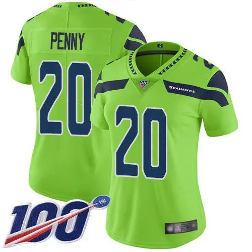 Seahawks #20 Rashaad Penny Green Women's Stitched Football Limited Rush 100th Season Jersey inbean