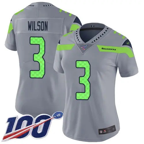 Seahawks #3 Russell Wilson Gray Women's Stitched Football Limited Inverted Legend 100th Season Jersey inbean