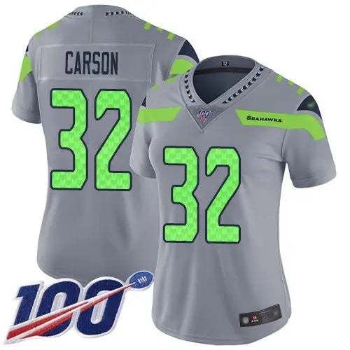 Seahawks #32 Chris Carson Gray Women's Stitched Football Limited Inverted Legend 100th Season Jersey inbean