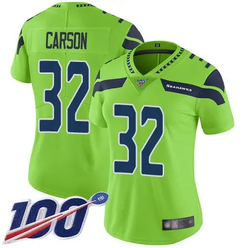 Seahawks #32 Chris Carson Green Women's Stitched Football Limited Rush 100th Season Jersey inbean