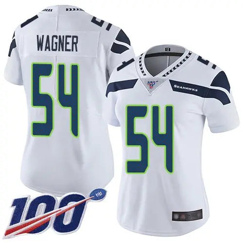 Seahawks #54 Bobby Wagner White Women's Stitched Football 100th Season Vapor Limited Jersey inbean