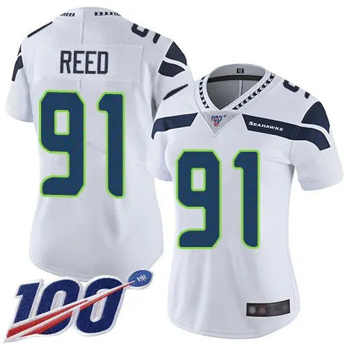 Seahawks #91 Jarran Reed White Women's Stitched Football 100th Season Vapor Limited Jersey inbean