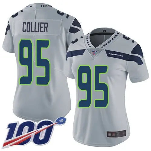 Seahawks #95 L.J. Collier Grey Alternate Women's Stitched Football 100th Season Vapor Limited Jersey inbean