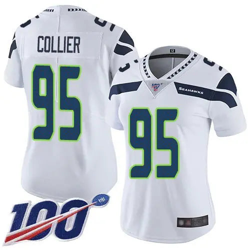 Seahawks #95 L.J. Collier White Women's Stitched Football 100th Season Vapor Limited Jersey inbean