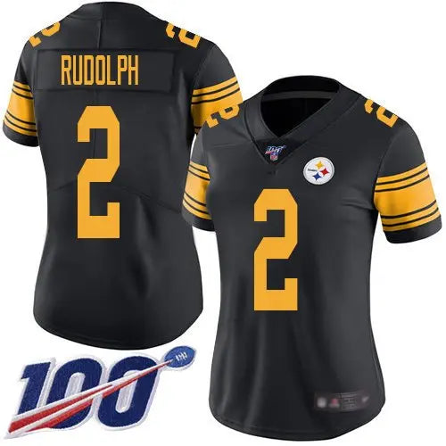 Steelers #2 Mason Rudolph Black Women's Stitched Football Limited Rush 100th Season Jersey inbean