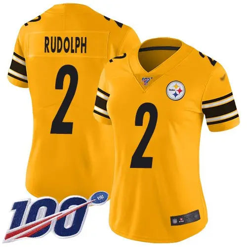 Steelers #2 Mason Rudolph Gold Women's Stitched Football Limited Inverted Legend 100th Season Jersey inbean