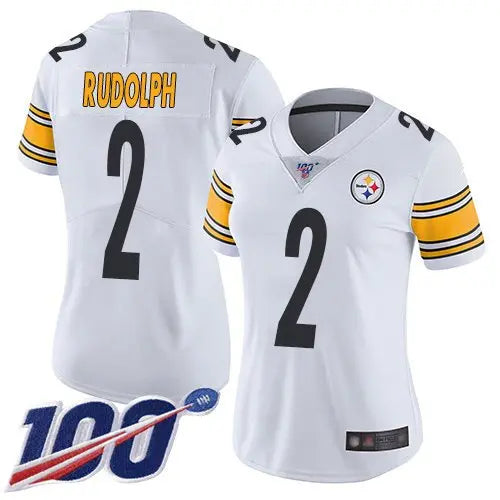 Steelers #2 Mason Rudolph White Women's Stitched Football 100th Season Vapor Limited Jersey inbean