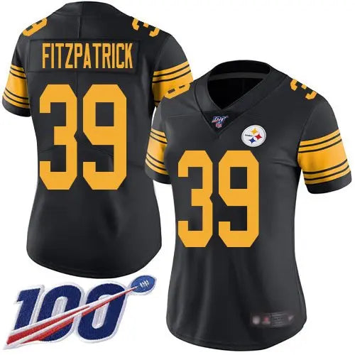 Steelers #39 Minkah Fitzpatrick Black Women's Stitched Football Limited Rush 100th Season Jersey inbean