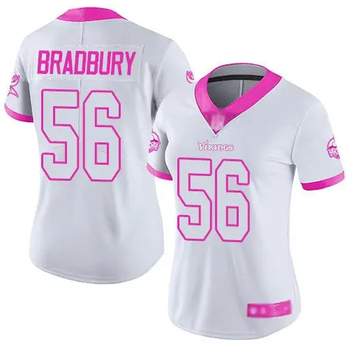 Vikings #56 Garrett Bradbury White Pink Women's Stitched Football Limited Rush Fashion Jersey inbean