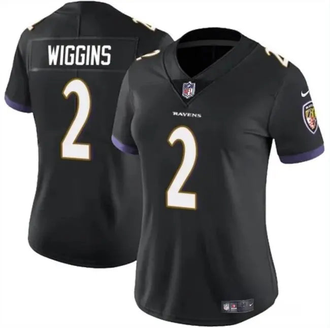 Women's Baltimore Ravens #2 Nate Wiggins Black 2024 Draft Football Jersey(Run Small) inbean