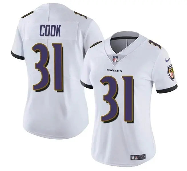 Women's Baltimore Ravens #31 Dalvin Cook White Football Stitched Jersey inbean