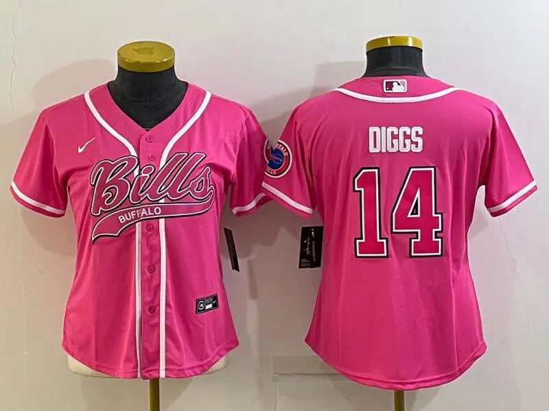 Women's Buffalo Bills #14 Stefon Diggs Pink With Patch Cool Base Stitched Baseball Jersey inbean