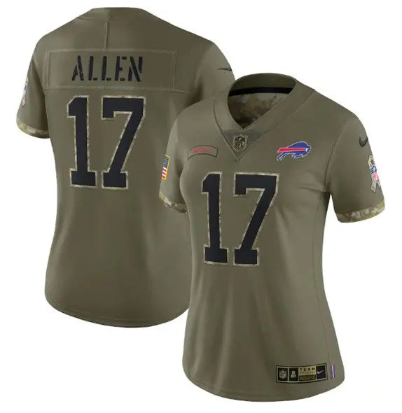 Women's Buffalo Bills #17 Josh Allen 2022 Olive Salute To Service Limited Stitched Jersey(Run Small) inbean