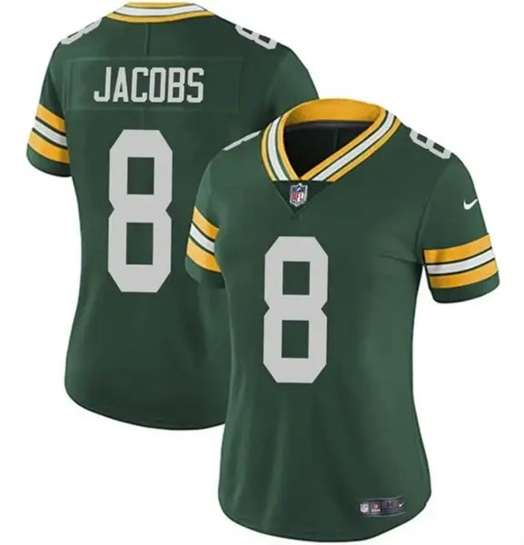 Women's Green Bay Packers #8 Josh Jacobs Green Vapor Untouchable Limited Stitched Jersey(Run Small) inbean