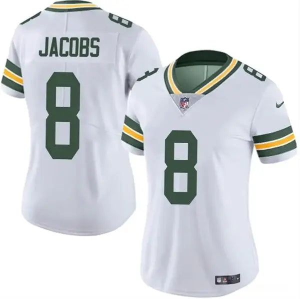 Women's Green Bay Packers #8 Josh Jacobs White Vapor Untouchable Limited Stitched Jersey(Run Small) inbean