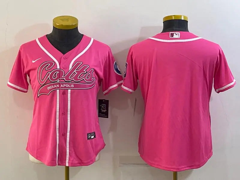 Women's Indianapolis Colts Blank Pink With Patch Cool Base Stitched Baseball Jersey inbean