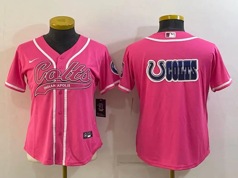 Women's Indianapolis Colts Team Big Logo Pink With Patch Cool Base Stitched Baseball Jersey inbean