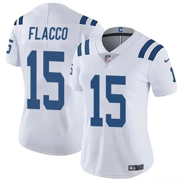 Women's Indianapolis Colts #15 Joe Flacco White Vapor Stitched Jersey inbean