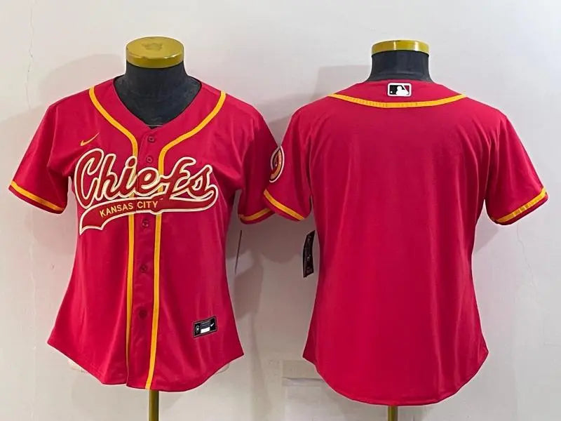 Women's Kansas City Chiefs Blank Red With Patch Cool Base Stitched Baseball Jersey inbean