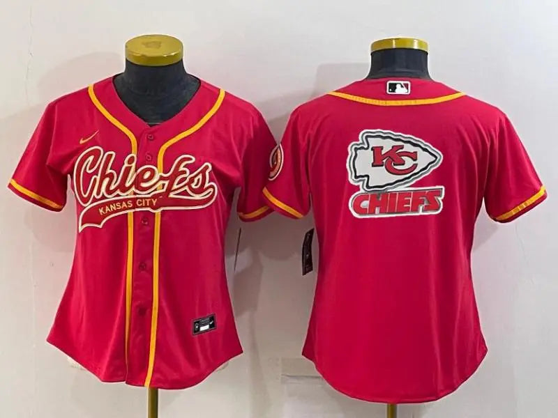 Women's Kansas City Chiefs Red Team Big Logo With Patch Cool Base Stitched Baseball Jersey inbean