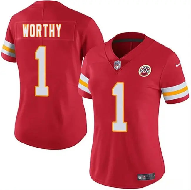 Women's Kansas City Chiefs #1 Xavier Worthy Red 2024 Draft Vapor Untouchable Limited Football Stitched Jersey inbean