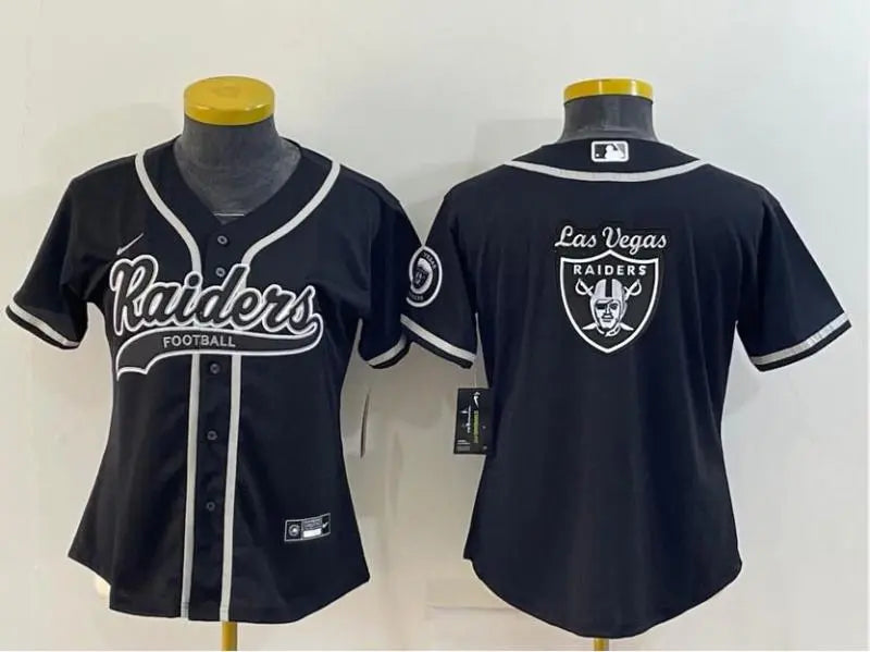 Women's Las Vegas Raiders Black Team Big Logo With Patch Cool Base Stitched Baseball Jersey inbean