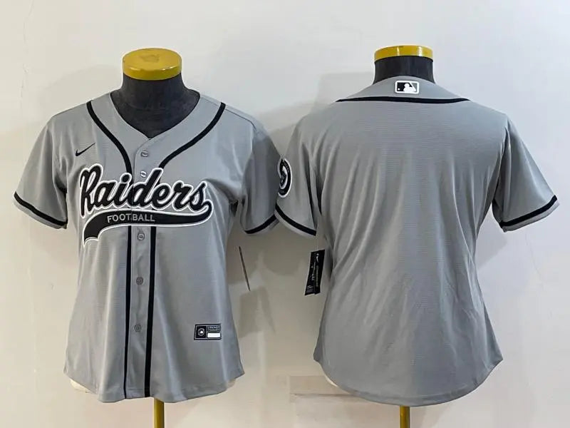 Women's Las Vegas Raiders Blank Grey With Patch Cool Base Stitched Baseball Jersey inbean