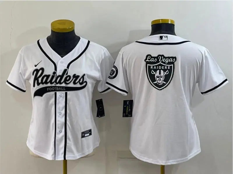 Women's Las Vegas Raiders White Team Big Logo With Patch Cool Base Stitched Baseball Jersey inbean