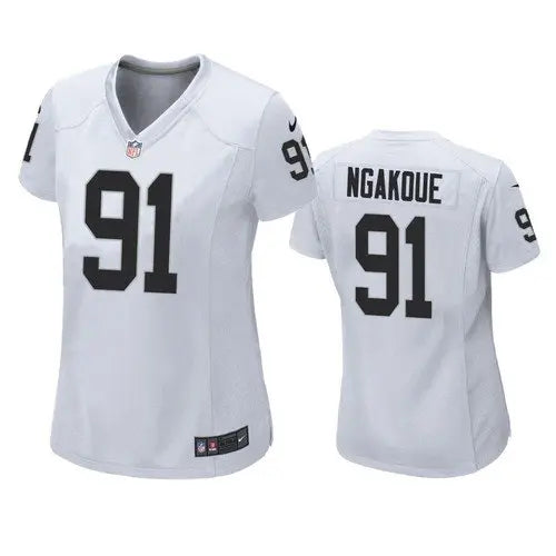 Women's Las Vegas Raiders #91 Yannick Ngakoue White Game Jersey inbean