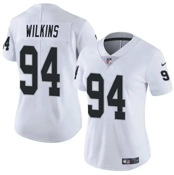 Women's Las Vegas Raiders #94 Christian Wilkins White Vapor Football Stitched Jersey inbean