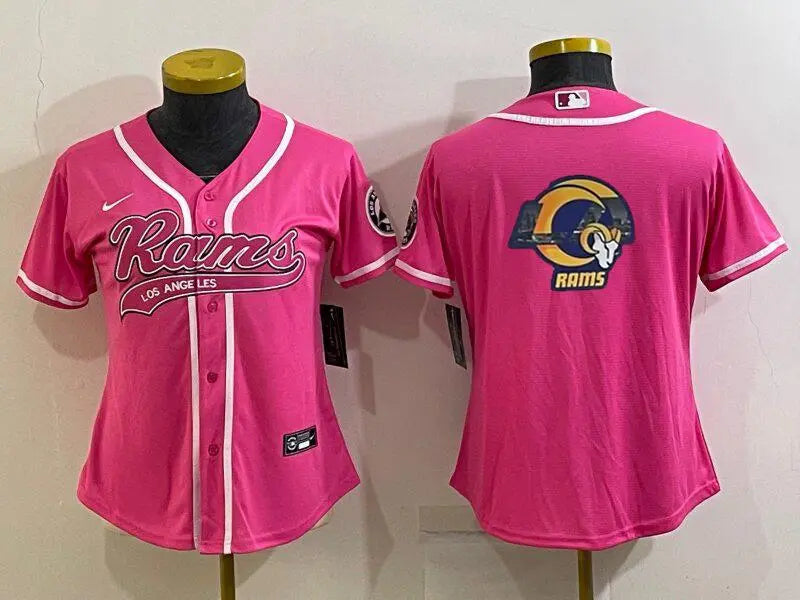 Women's Los Angeles Rams Pink Team Big Logo With Patch Cool Base Stitched Baseball Jersey inbean