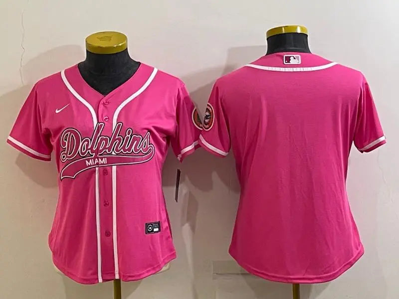 Women's Miami Dolphins Blank Pink With Patch Cool Base Stitched Baseball Jersey inbean