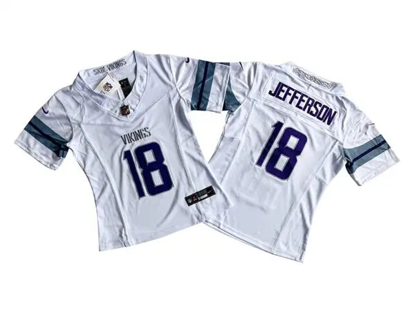 Women's Minnesota Vikings #18 Justin Jefferson White 2024 F.U.S.E Winter Warrior Limited Jersey(Run Small) inbean