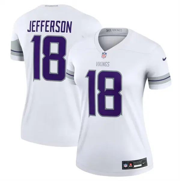 Women's Minnesota Vikings #18 Justin Jefferson White Winter Warrior Limited Football Stitched Jersey inbean