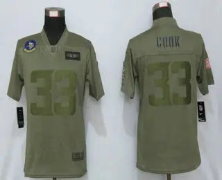 Women's Minnesota Vikings #33 Dalvin Cook NEW Olive 2019 Salute To Service Stitched NFL Nike Limited Jersey inbean