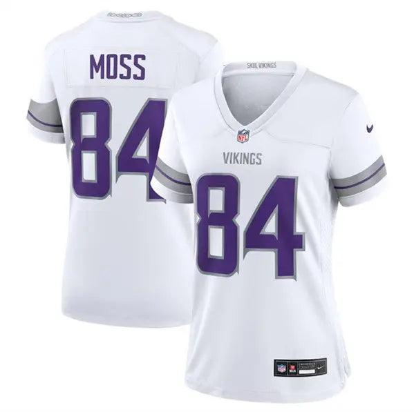 Women's Minnesota Vikings #84 Randy Moss White Winter Warrior Limited Football Stitched Jersey inbean