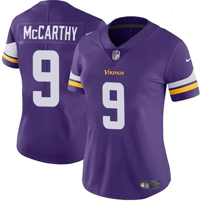 Women's Minnesota Vikings #9 J.J. McCarthy Purple 2024 Draft Vapor Football Stitched Jersey inbean